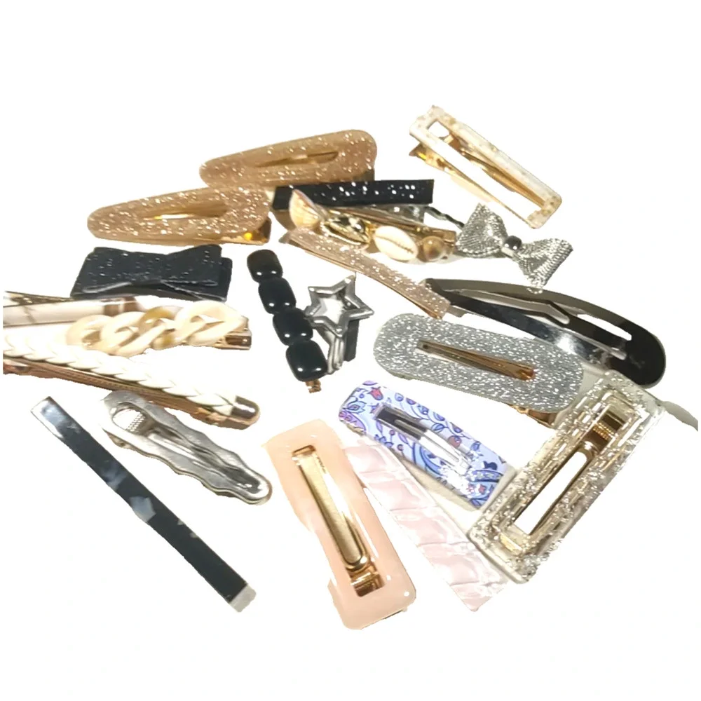 Hair Barrette Lot Of 21 Hair Clips Pink Silver Tone - Picture 2 of 7